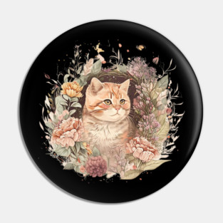 Cat in Floral Ornament, Love Cats Pin