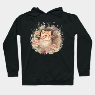 Cat in Floral Ornament, Love Cats Hoodie