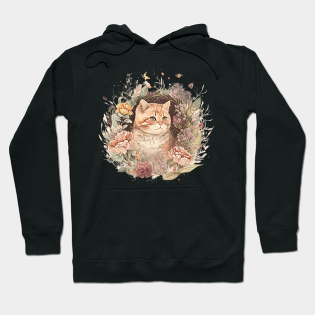 Cat in Floral Ornament, Love Cats Hoodie by logiamerch