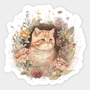 Cat in Floral Ornament, Love Cats Sticker
