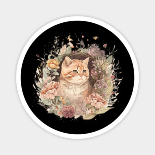 Cat in Floral Ornament, Love Cats Magnet