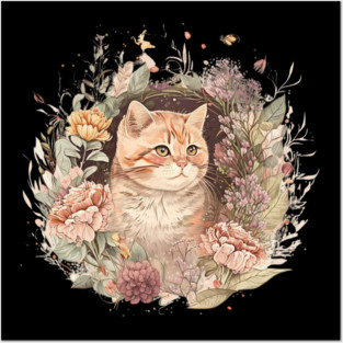 Cat in Floral Ornament, Love Cats Posters and Art