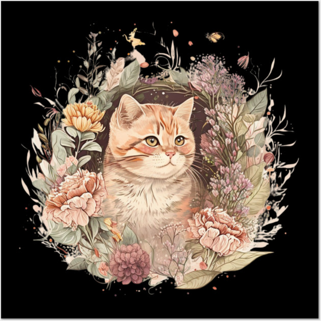Cat in Floral Ornament, Love Cats Wall Art by logiamerch
