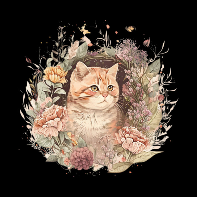 Cat in Floral Ornament, Love Cats by logiamerch