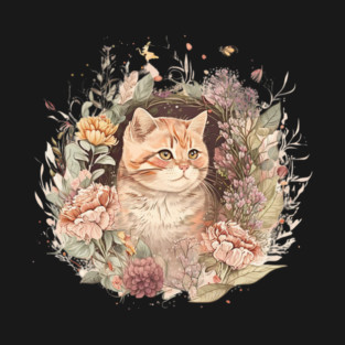 Cat in Floral Ornament, Love Cats T-Shirt