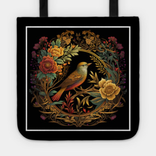 Bird with Floral Ornament Tote