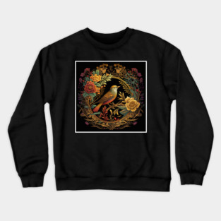 Bird with Floral Ornament Crewneck Sweatshirt