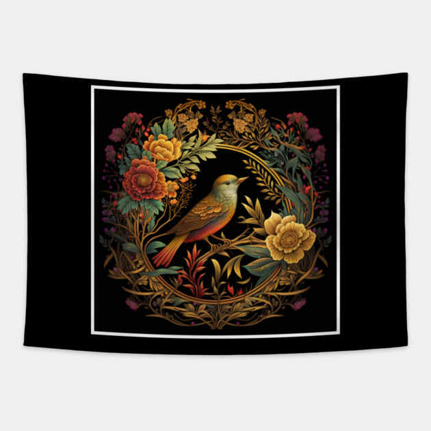 Bird with Floral Ornament Tapestry by logiamerch