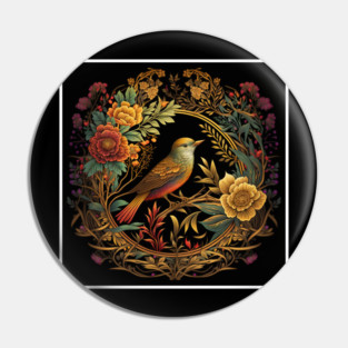 Bird with Floral Ornament Pin