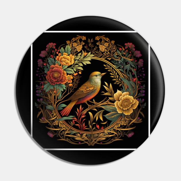 Bird with Floral Ornament Pin by logiamerch