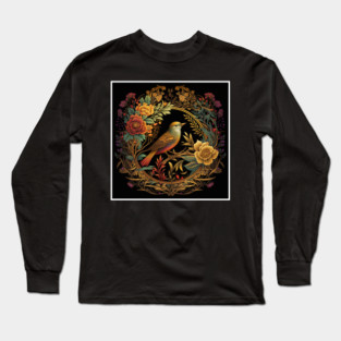 Bird with Floral Ornament Long Sleeve T-Shirt