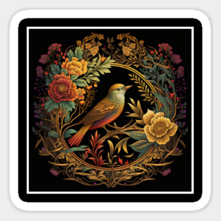 Bird with Floral Ornament Sticker