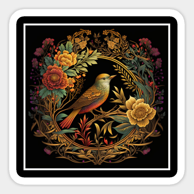 Bird with Floral Ornament Magnet by logiamerch