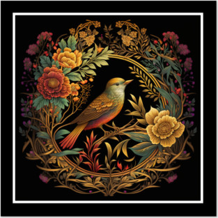 Bird with Floral Ornament Posters and Art