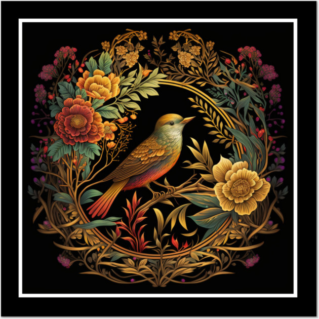 Bird with Floral Ornament Wall Art by logiamerch