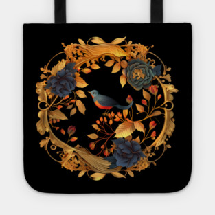 Bird with Floral Ornament Tote
