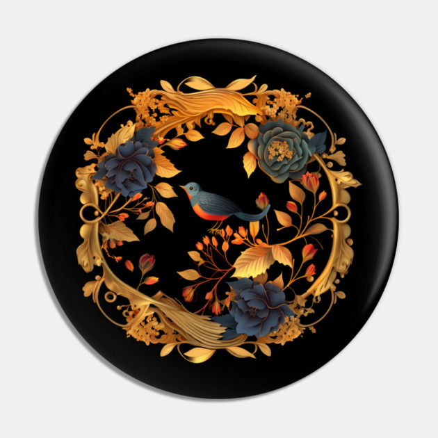 Bird with Floral Ornament Pin by logiamerch
