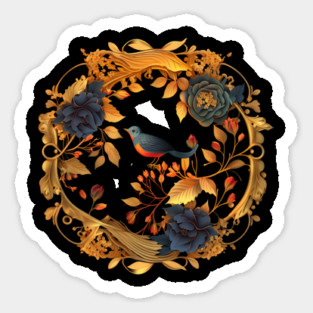 Bird with Floral Ornament Sticker
