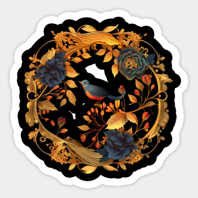 Bird with Floral Ornament Magnet by logiamerch