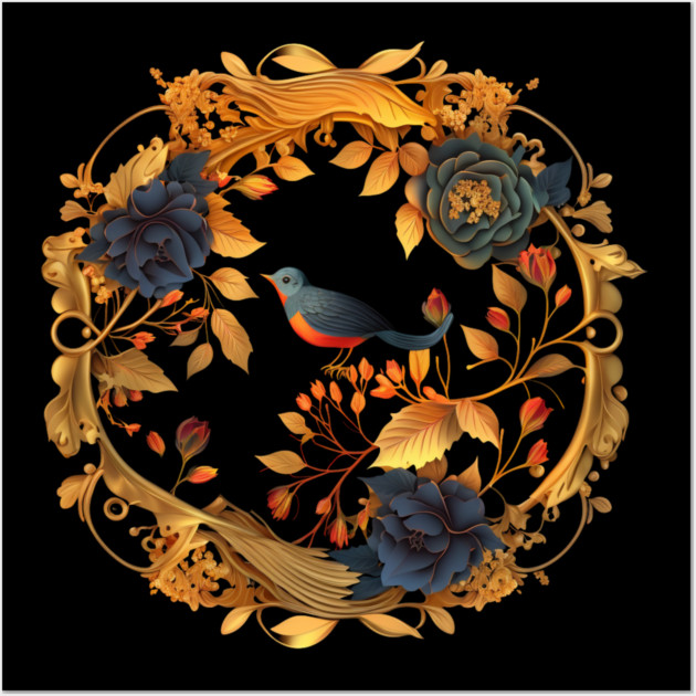 Bird with Floral Ornament Wall Art by logiamerch