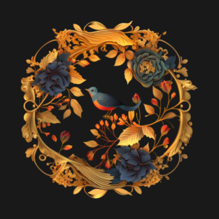 Bird with Floral Ornament T-Shirt