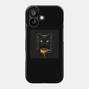 Black Cat Drinking Coffee, Coffee Cat Lover Phone Case