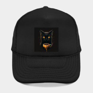 Black Cat Drinking Coffee, Coffee Cat Lover Hat