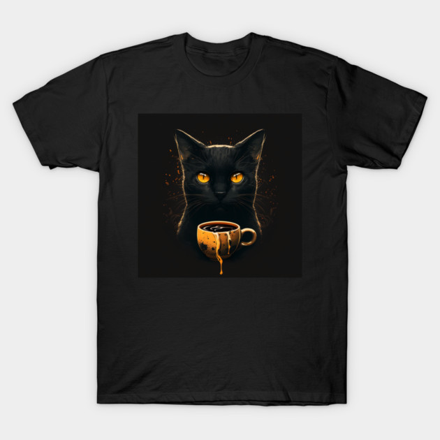 Black Cat Drinking Coffee, Coffee Cat Lover T-Shirt by logiamerch