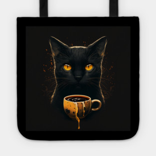Black Cat Drinking Coffee, Coffee Cat Lover Tote
