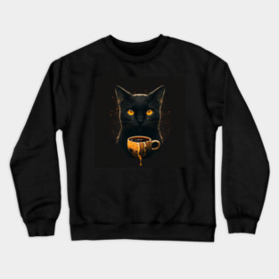 Black Cat Drinking Coffee, Coffee Cat Lover Crewneck Sweatshirt
