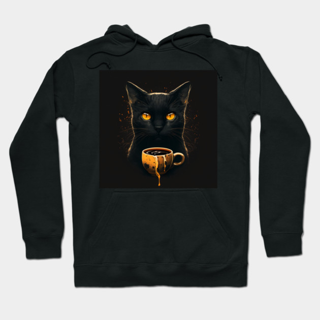 Black Cat Drinking Coffee, Coffee Cat Lover Hoodie by logiamerch