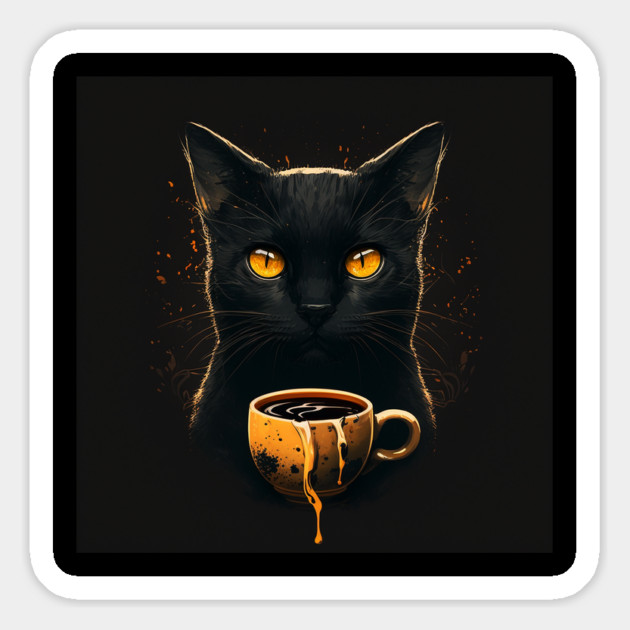 Black Cat Drinking Coffee, Coffee Cat Lover Magnet by logiamerch