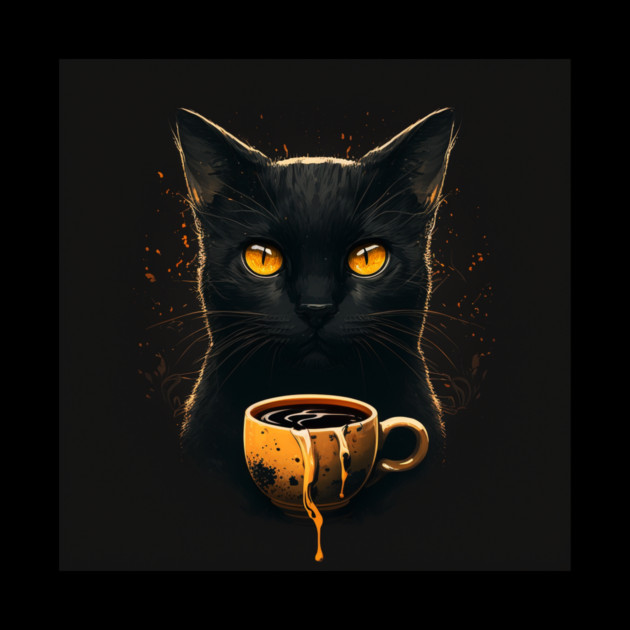 Black Cat Drinking Coffee, Coffee Cat Lover by logiamerch