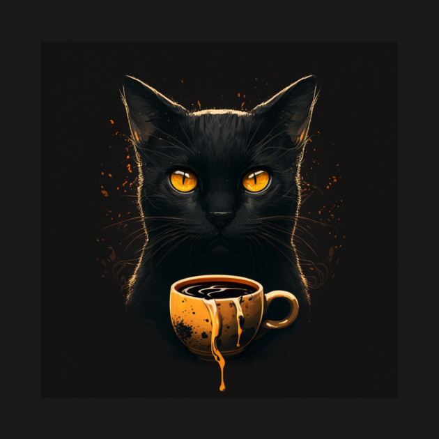 Black Cat Drinking Coffee, Coffee Cat Lover by logiamerch