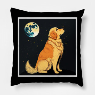 Golden Retriever Dog, Full Moon, Night Sky Pillow