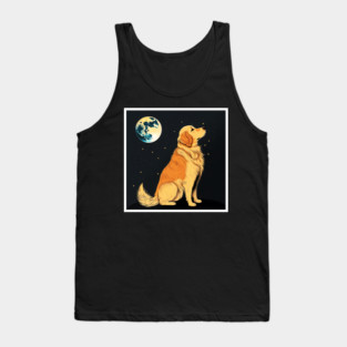 Golden Retriever Dog, Full Moon, Night Sky Tank Top