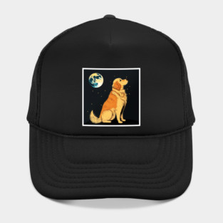Golden Retriever Dog, Full Moon, Night Sky Hat