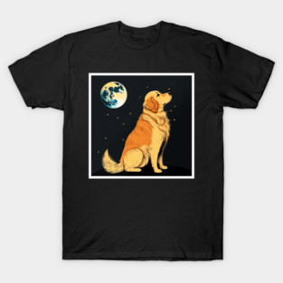 Golden Retriever Dog, Full Moon, Night Sky T-Shirt