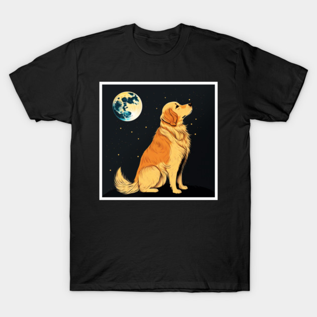 Golden Retriever Dog, Full Moon, Night Sky T-Shirt by logiamerch