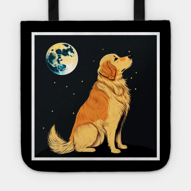 Golden Retriever Dog, Full Moon, Night Sky Tote by logiamerch
