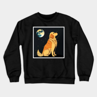 Golden Retriever Dog, Full Moon, Night Sky Crewneck Sweatshirt