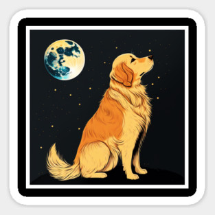 Golden Retriever Dog, Full Moon, Night Sky Magnet