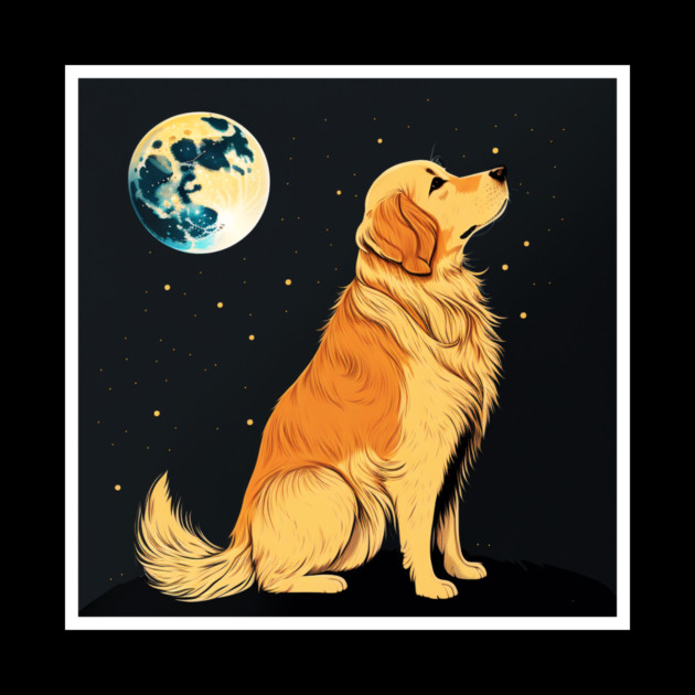 Golden Retriever Dog, Full Moon, Night Sky by logiamerch