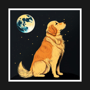 Golden Retriever Dog, Full Moon, Night Sky T-Shirt