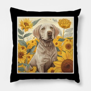 Labrador Retriever Dog, Surrounded by Sunflowers, Dog Lover Pillow