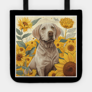 Labrador Retriever Dog, Surrounded by Sunflowers, Dog Lover Tote