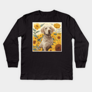 Labrador Retriever Dog, Surrounded by Sunflowers, Dog Lover Kids Long Sleeve T-Shirt