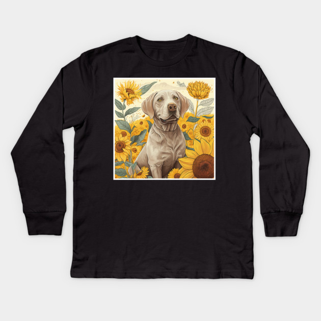 Labrador Retriever Dog, Surrounded by Sunflowers, Dog Lover Kids Long Sleeve T-Shirt by logiamerch