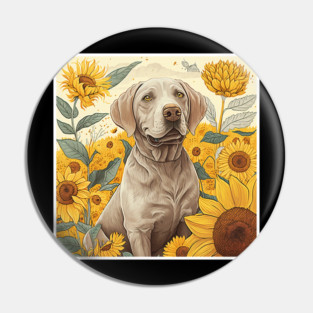 Labrador Retriever Dog, Surrounded by Sunflowers, Dog Lover Pin