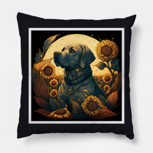 Golden Retriever Dog, Surrounded by Sunflowers, Dog Lover Pillow